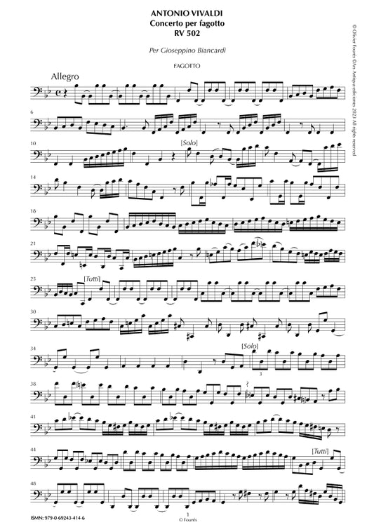 RV 502 Concerto per Fagotto in Si-b maggiore "per Gioseppino Biancardi"