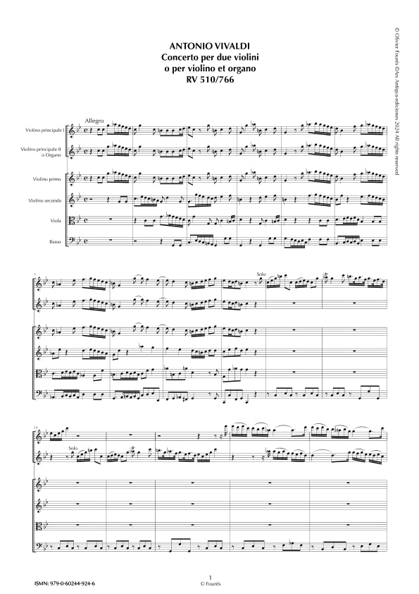 RV 510 - RV 766 Concerto per 2 Violini RV 510 -o per Violino e Organo RV 766- in do minore