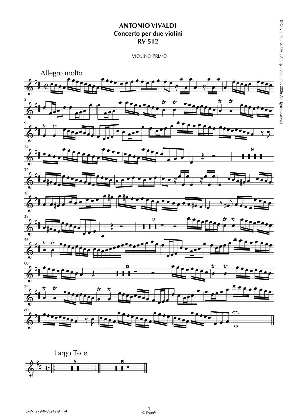 RV 512 Concerto per 2 Violini in Re maggiore
