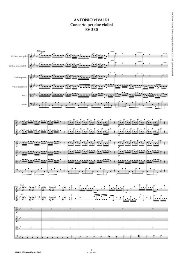 RV 530 Concerto per 2 Violini in Si-b maggiore. "La Cetra" Opera nona n.IX