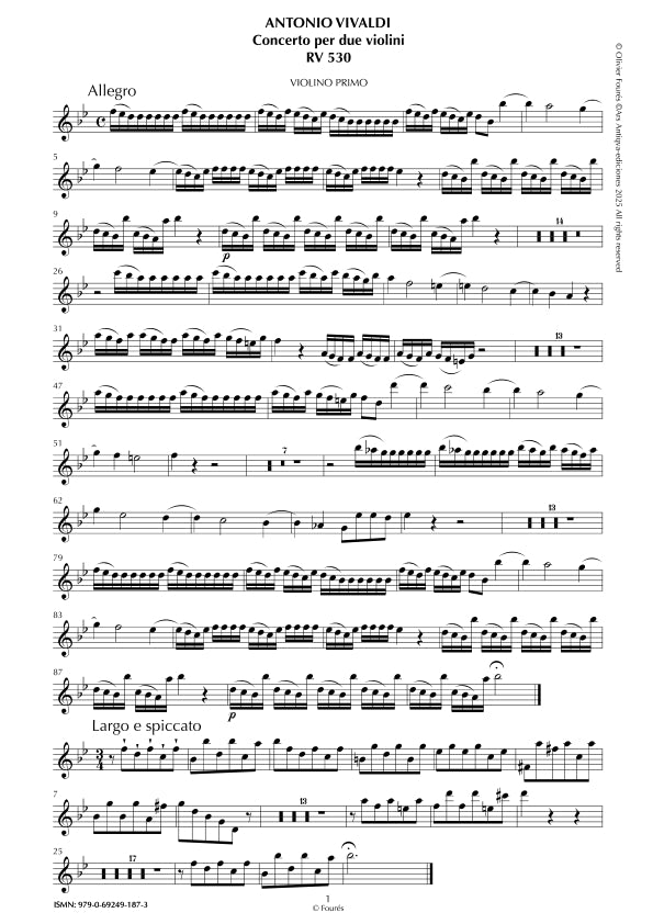 RV 530 Concerto per 2 Violini in Si-b maggiore. "La Cetra" Opera nona n.IX