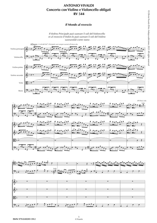 RV 544 - RV 572 "Il Proteo ò sia Il Mondo al rovescio" Concerto con Violino e Violoncello o Violino, Violoncello, 2 Flauti Traversieri, 2 Hautbois, Cembalo e Fagotto