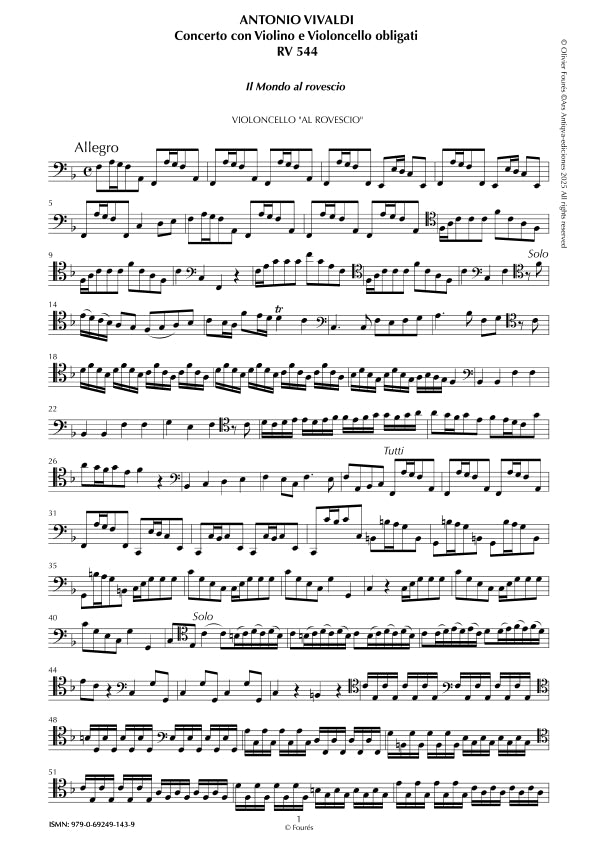 RV 544 - RV 572 "Il Proteo ò sia Il Mondo al rovescio" Concerto con Violino e Violoncello o Violino, Violoncello, 2 Flauti Traversieri, 2 Hautbois, Cembalo e Fagotto