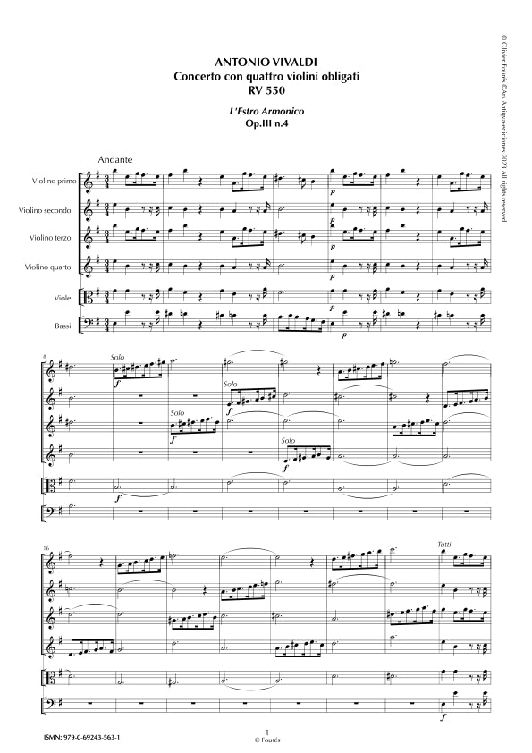 RV 550 Concerto per 4 Violini in mi minore "L´Estro Armonico" opera terza n.IV
