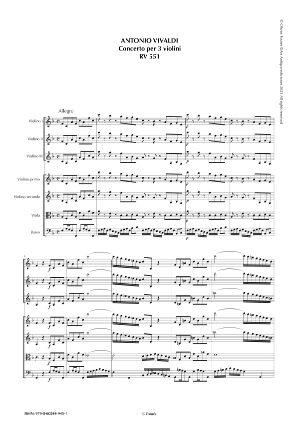 RV 551 Concerto per 3 Violini in Fa maggiore