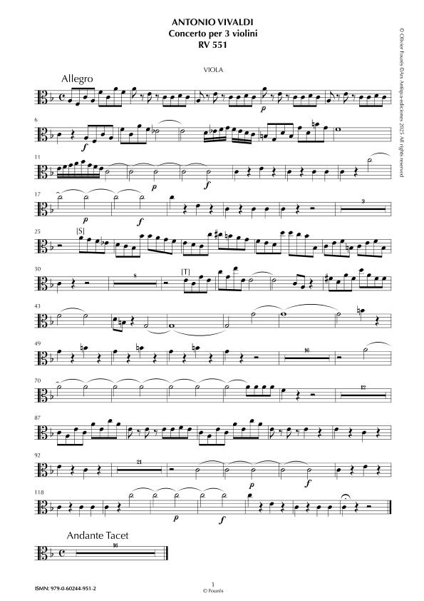 RV 551 Concerto per 3 Violini in Fa maggiore