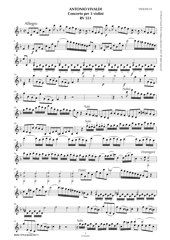 RV 551 Concerto per 3 Violini in Fa maggiore
