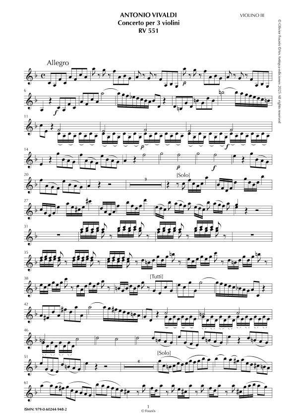 RV 551 Concerto per 3 Violini in Fa maggiore