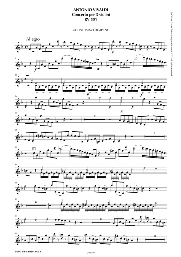 RV 551 Concerto per 3 Violini in Fa maggiore