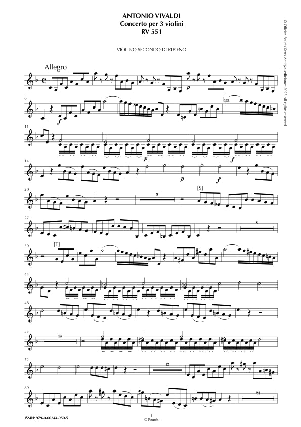 RV 551 Concerto per 3 Violini in Fa maggiore