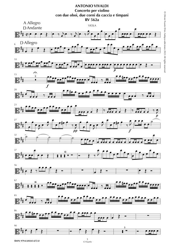 RV 562a Concerto per Violino, con 2 Oboi, 2 Corni da caccia e Timpani in Re maggiore