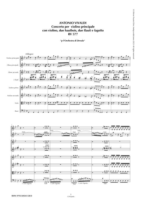 RV 577 Concerto per 2 Violini, 2 Flauti, 2 Oboi e Fagotto "per l´Orchestra di Dresda" in sol minore