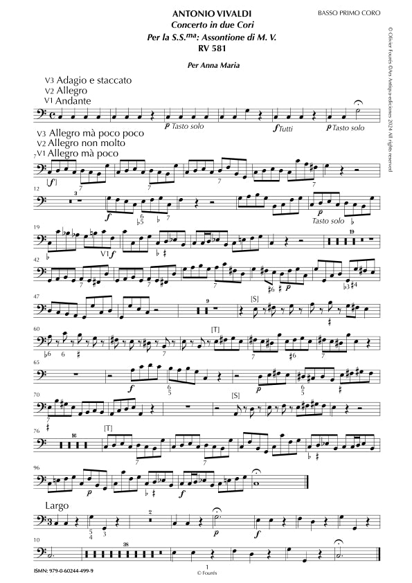 RV 581 Concerto per Violino in 2 cori -per la Santissima Assontione di Maria Vergine- per Anna Maria