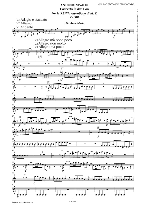 RV 581 Concerto per Violino in 2 cori -per la Santissima Assontione di Maria Vergine- per Anna Maria