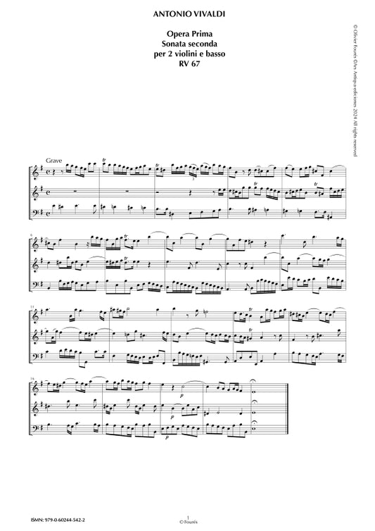 RV  67 Sonata per 2 Violini e Basso in mi minore op. 1/2