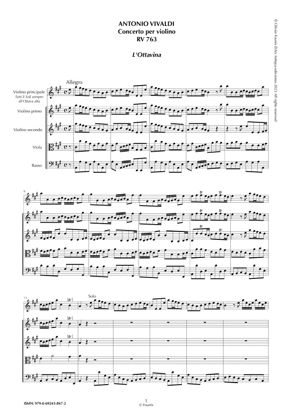 RV 763 Concerto per Violino in La maggiore -L´OTTAVINA-