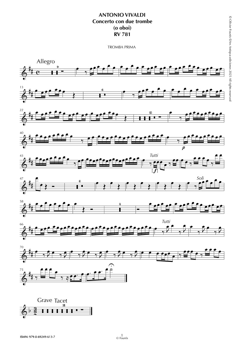 RV 781 Concerto per 2 Trombe (o Oboi) in Re maggiore