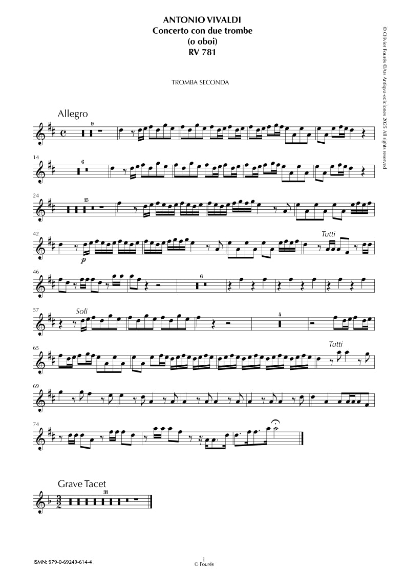 RV 781 Concerto per 2 Trombe (o Oboi) in Re maggiore
