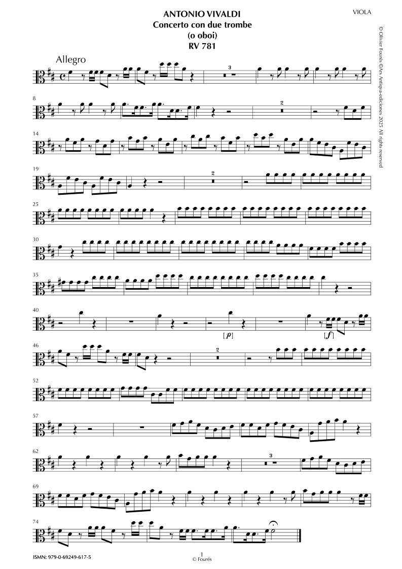 RV 781 Concerto per 2 Trombe (o Oboi) in Re maggiore