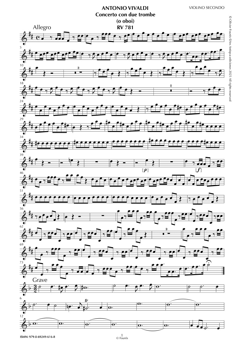 RV 781 Concerto per 2 Trombe (o Oboi) in Re maggiore