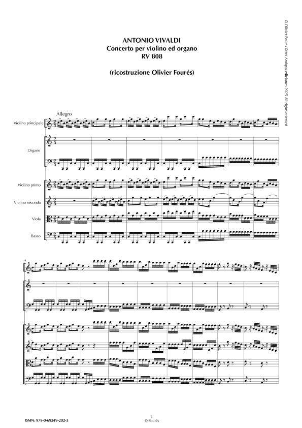 RV 808 Concerto per Violino e Organo in Do maggiore -ricostruzione Olivier Fourés-