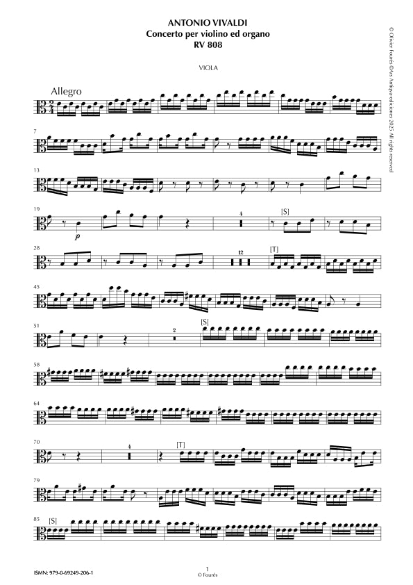 RV 808 Concerto per Violino e Organo in Do maggiore -ricostruzione Olivier Fourés-