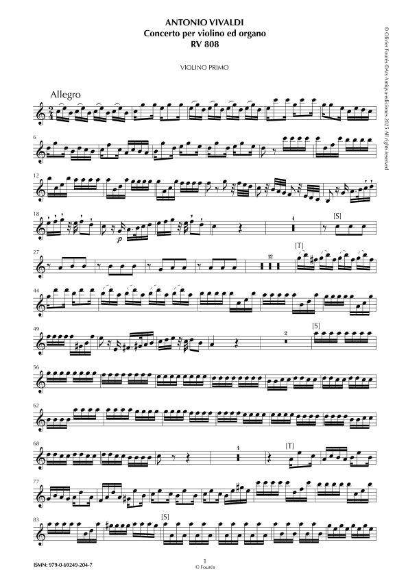 RV 808 Concerto per Violino e Organo in Do maggiore -ricostruzione Olivier Fourés-