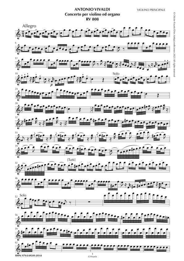 RV 808 Concerto per Violino e Organo in Do maggiore -ricostruzione Olivier Fourés-