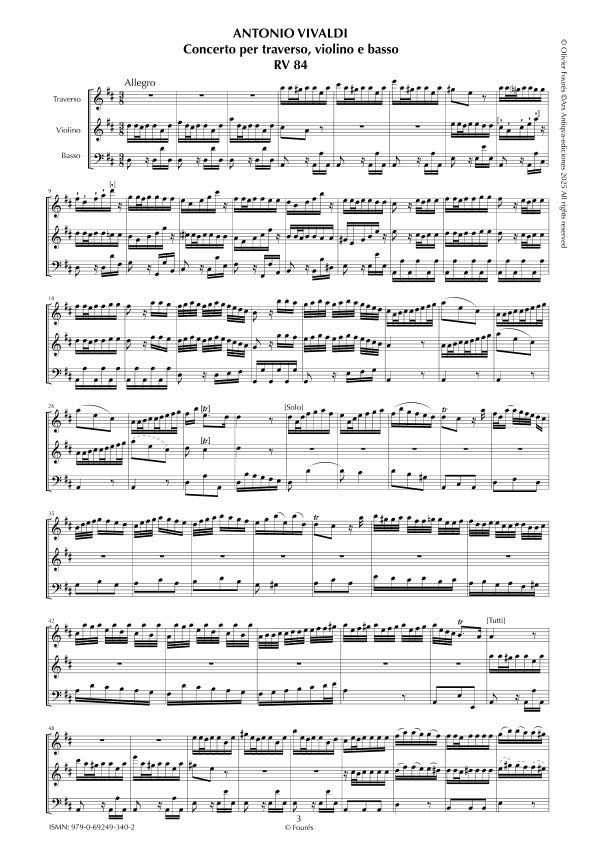 RV 84 Concerto per Traverso, Violino e Basso in Re maggiore