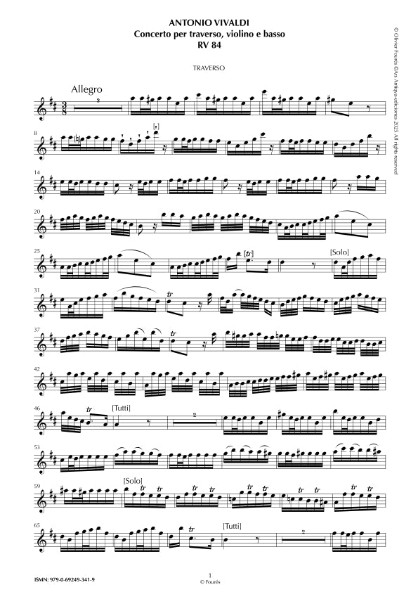 RV 84 Concerto per Traverso, Violino e Basso in Re maggiore