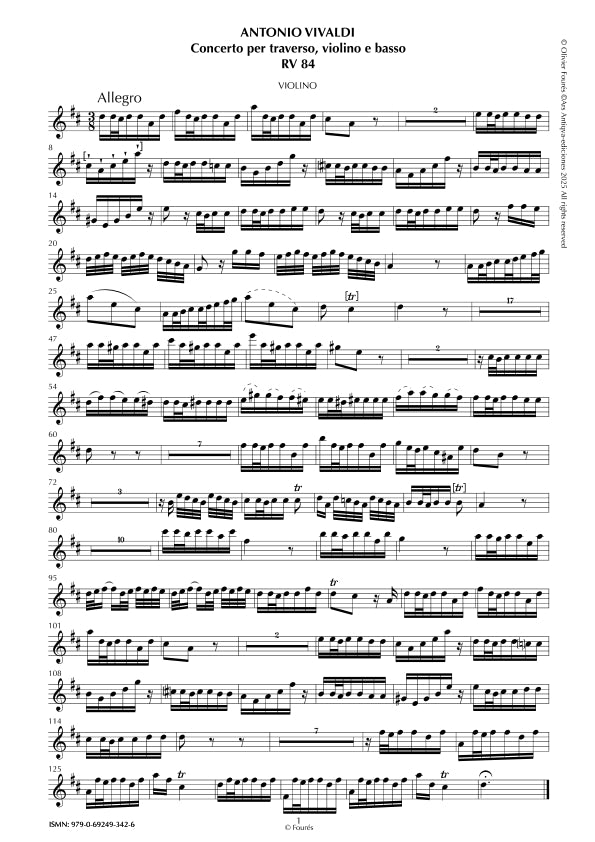RV 84 Concerto per Traverso, Violino e Basso in Re maggiore
