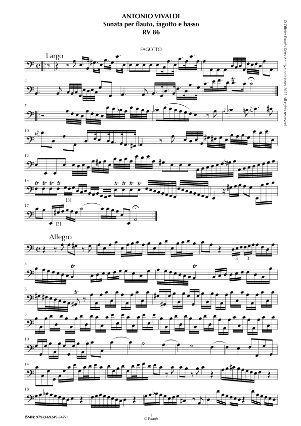 RV 86 Sonata per Flauto, Fagotto e Basso in la minore