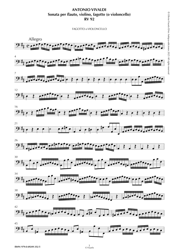 RV 92 Sonata per Flauto, Violino, Fagotto (ò VIoloncello) in Re maggiore