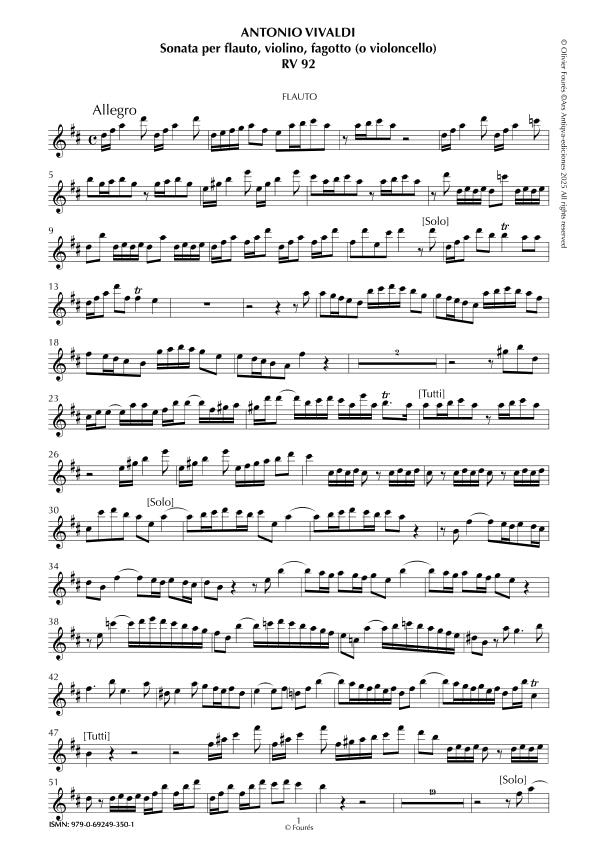RV 92 Sonata per Flauto, Violino, Fagotto (ò VIoloncello) in Re maggiore
