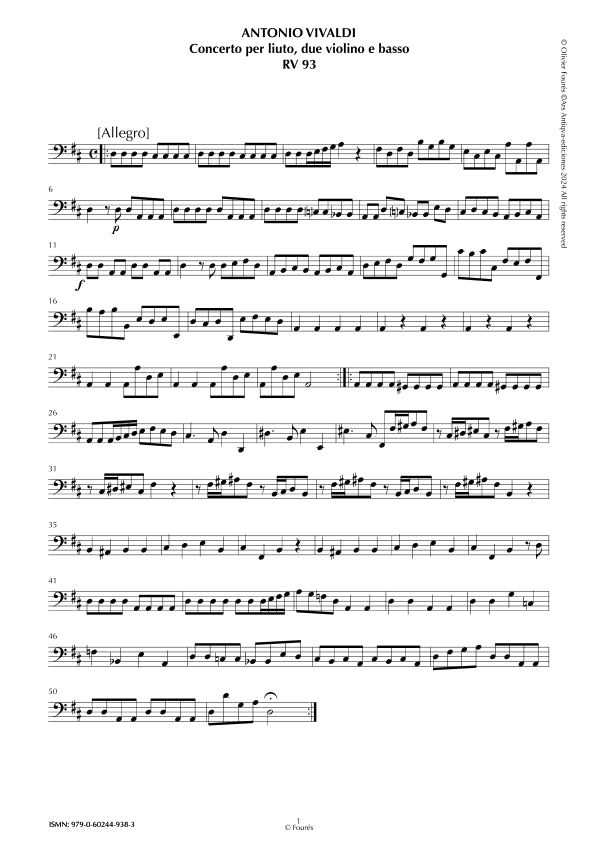 RV 93 Concerto per Liuto, 2 Violino e Basso in Re maggiore