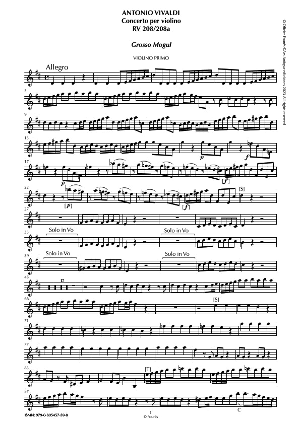 RV 208 - RV 208a Concerto per Violino in Re maggiore -GROSSO MOGUL-