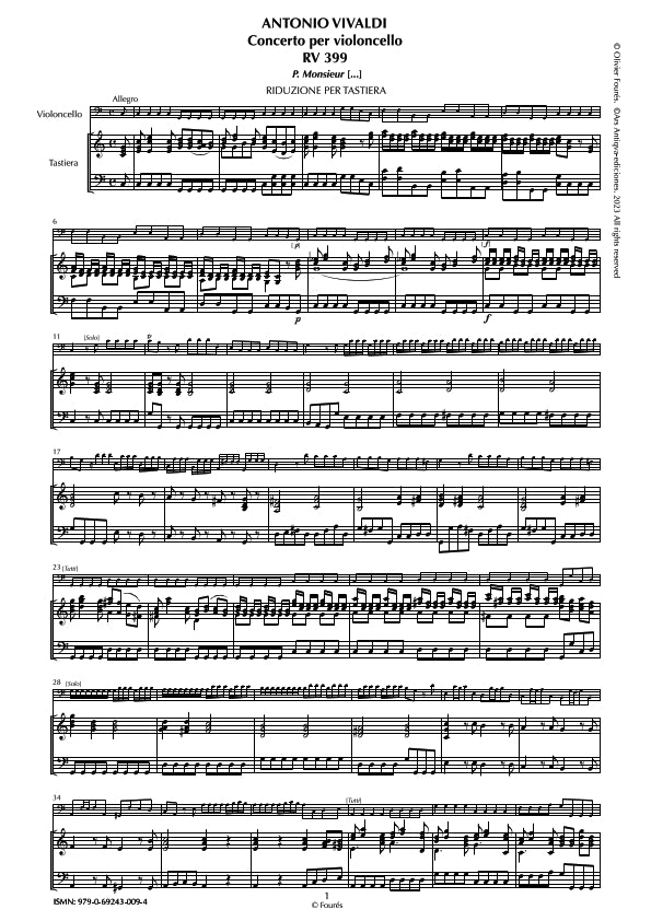 RV 399 Concerto per Violoncello in Do maggiore per Monsieur [...]