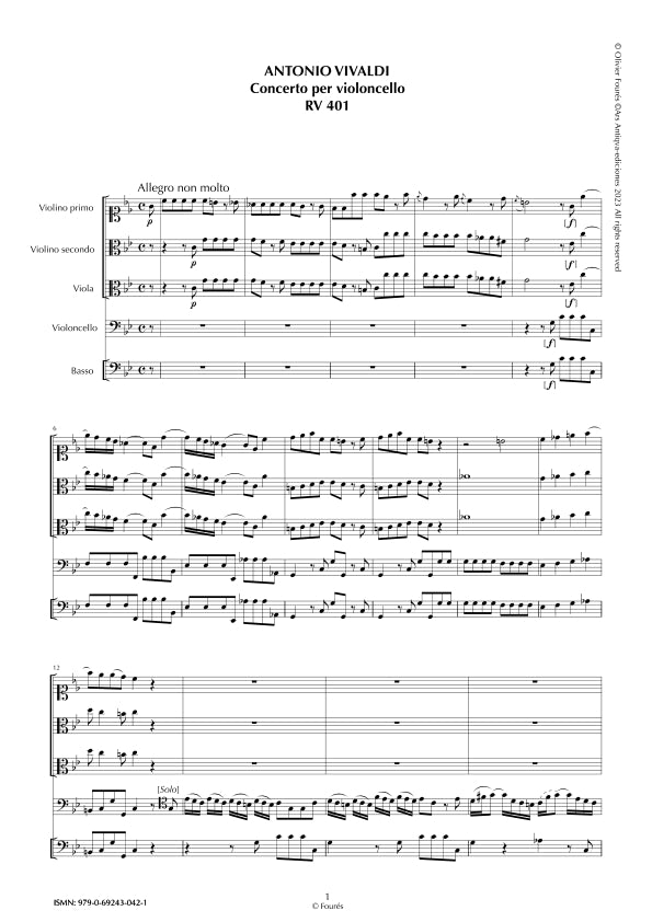 RV 401 Concerto per Violoncello in do minore
