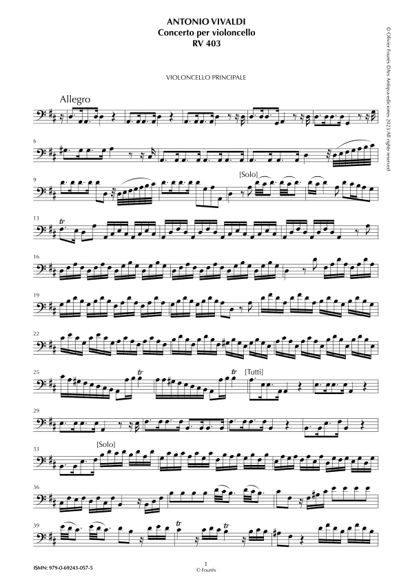 RV 403 Concerto per Violoncello in Re maggiore
