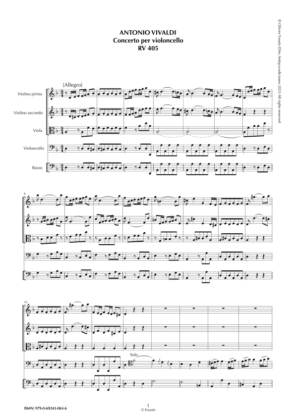 RV 405 Concerto per Violoncello in re minore