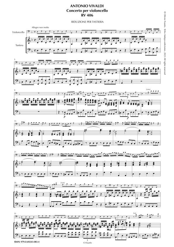 RV 406 Concerto per Violoncello in re minore