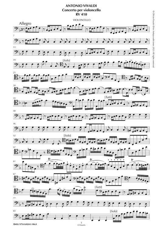RV 410 Concerto per Violoncello in Fa maggiore