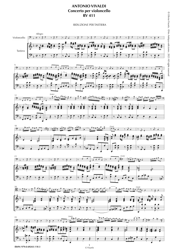 RV 411 Concerto per Violoncello in Fa maggiore
