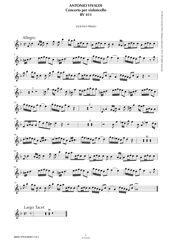 RV 411 Concerto per Violoncello in Fa maggiore