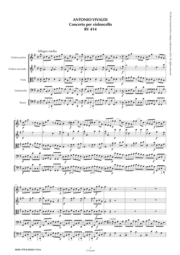 RV 414 Concerto per Violoncello in Sol maggiore
