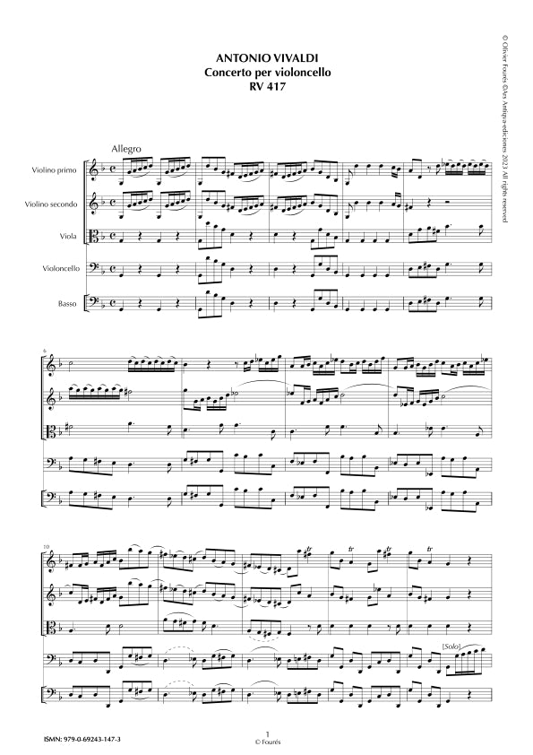 RV 417 Concerto per Violoncello in sol minore