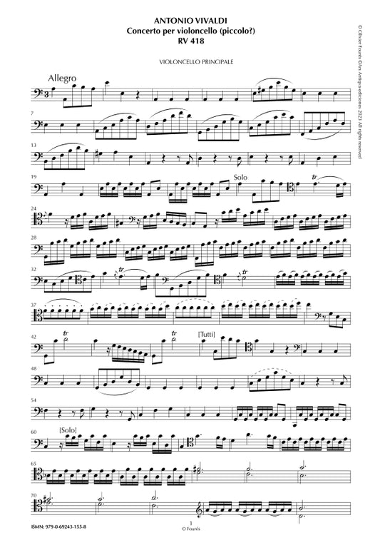 RV 418 Concerto per Violoncello in la minore