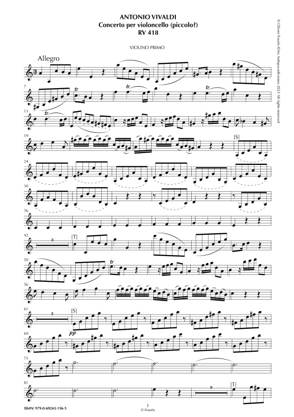RV 418 Concerto per Violoncello in la minore