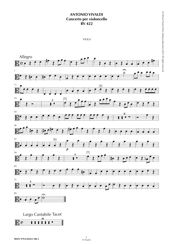 RV 422 Concerto per Violoncello in la minore