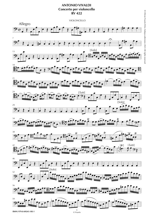 RV 422 Concerto per Violoncello in la minore